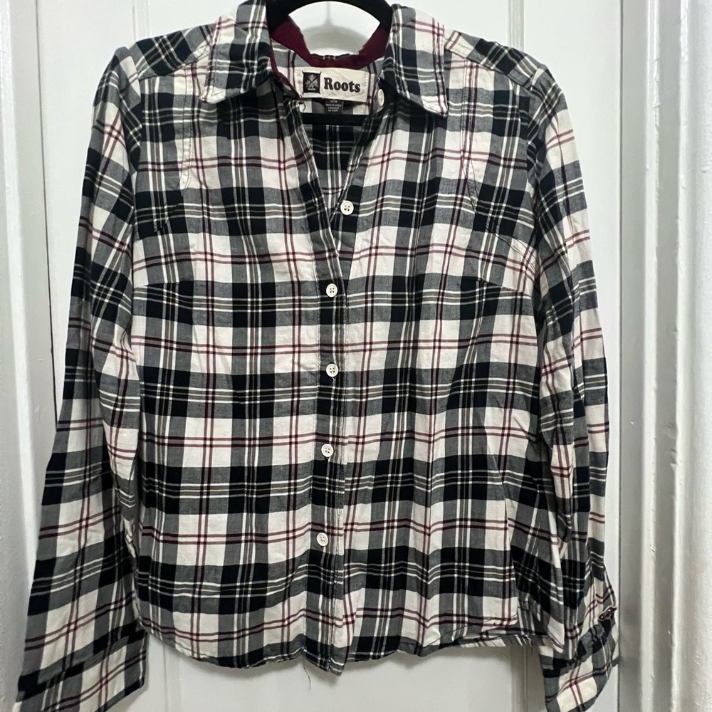 Roots Maroon and Black Plaid Shirt
